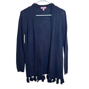Lilly Pulitzer Womens XS Navy Blue Tassel Open Front Cardigan Sweater